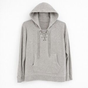 Adyson Parker Lace Up Hoodie Womens Size M Gray Knit Thumbhole Cozy Lounge